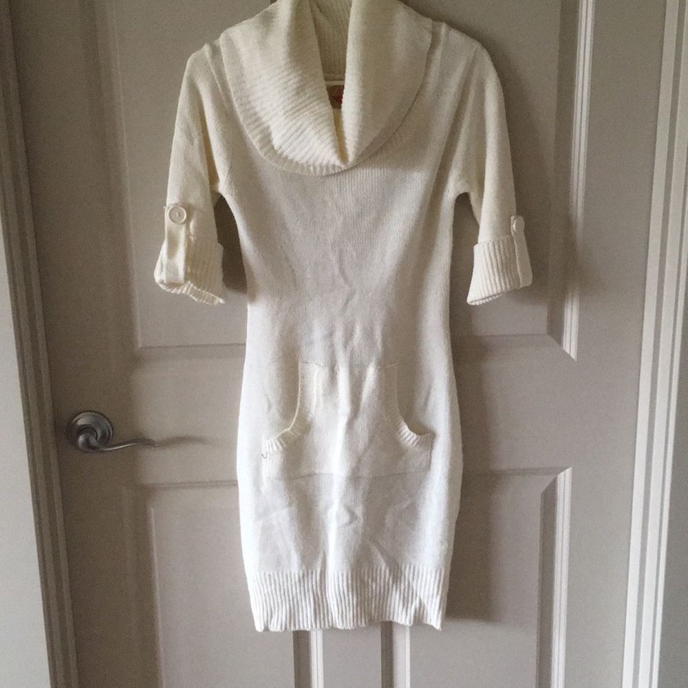 Cream Cowl Neck Sweater Dress by Derek Heart